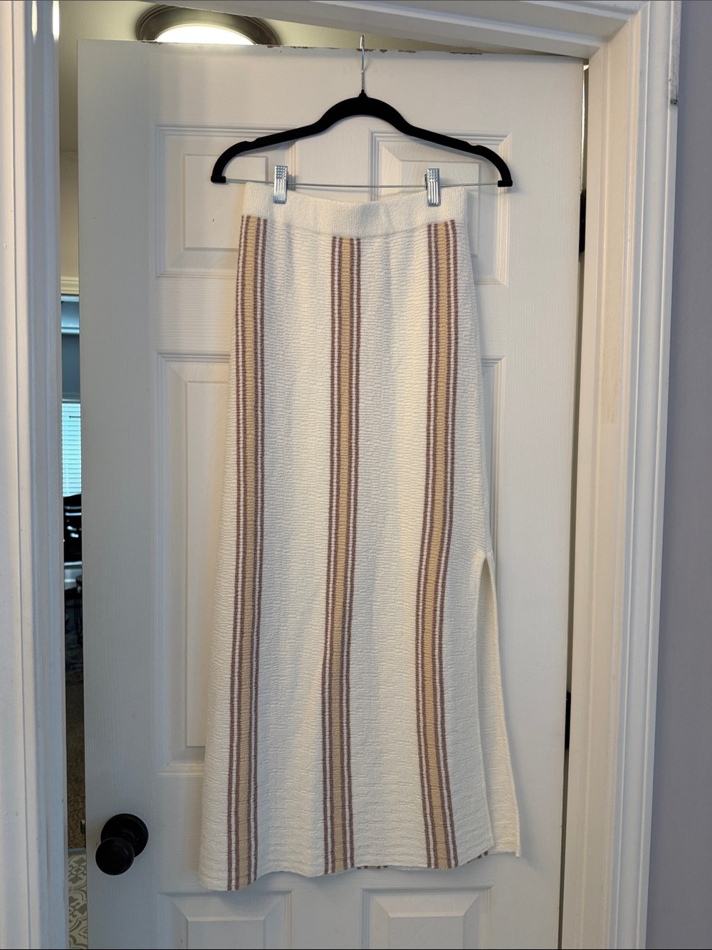 Cream Maxi Skirt with Tan and Brown Stripes